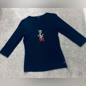 Escada Sport Navy Top with Light Blue Logo